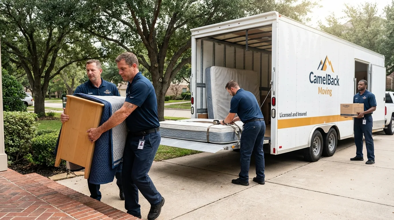 Crew loading residential truck for cross-state move from Willcox, AZ