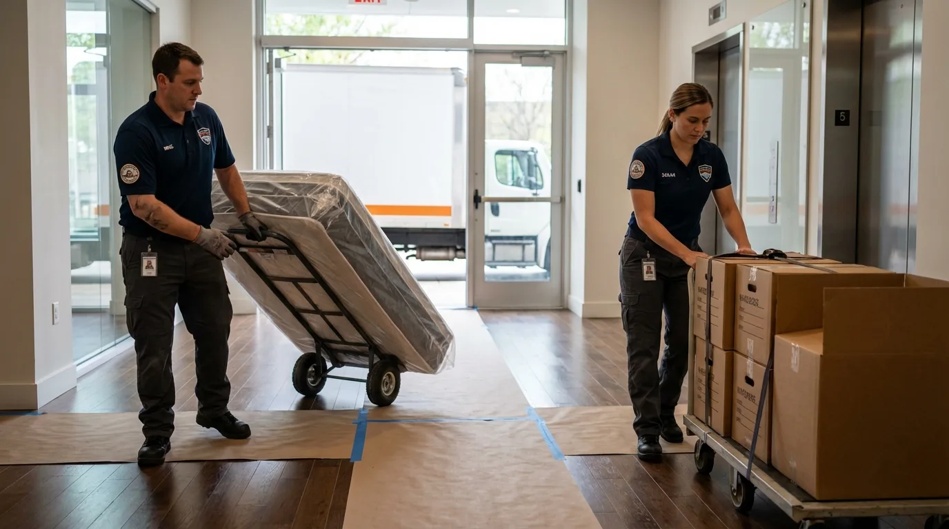 Professional apartment movers loading elevator in Willcox, AZ